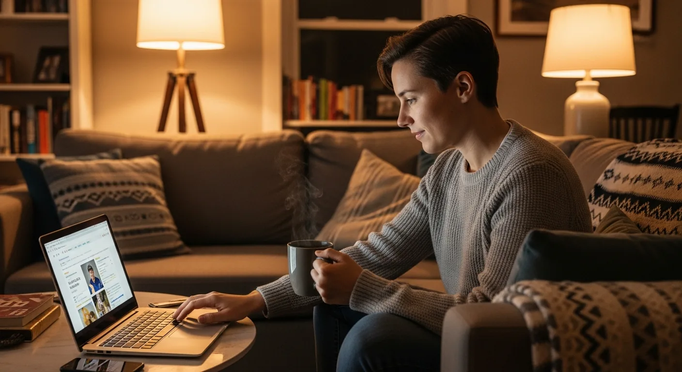 Person searching for physical therapy advice online at home