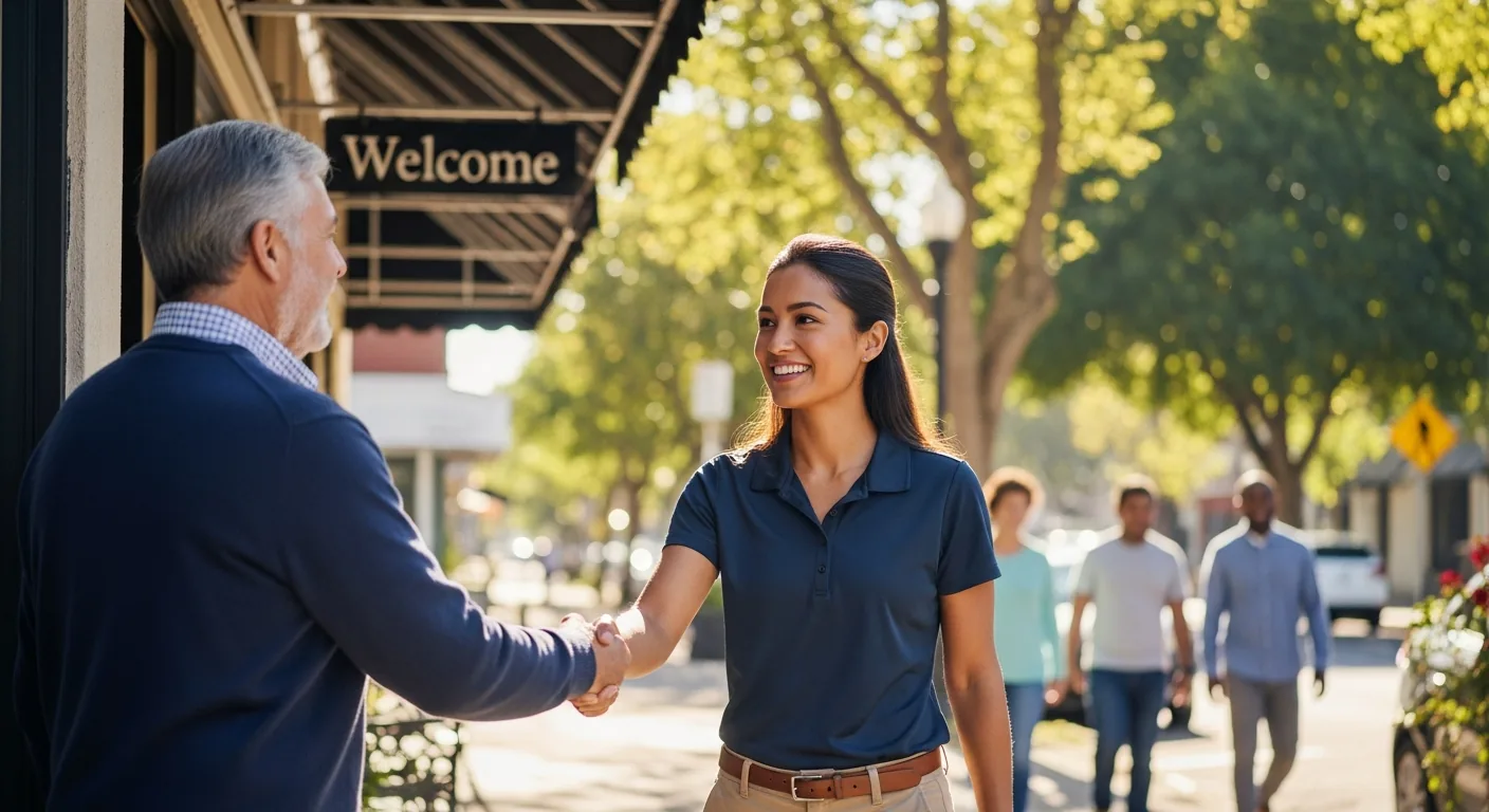 Friendly physical therapist building trust with a community member