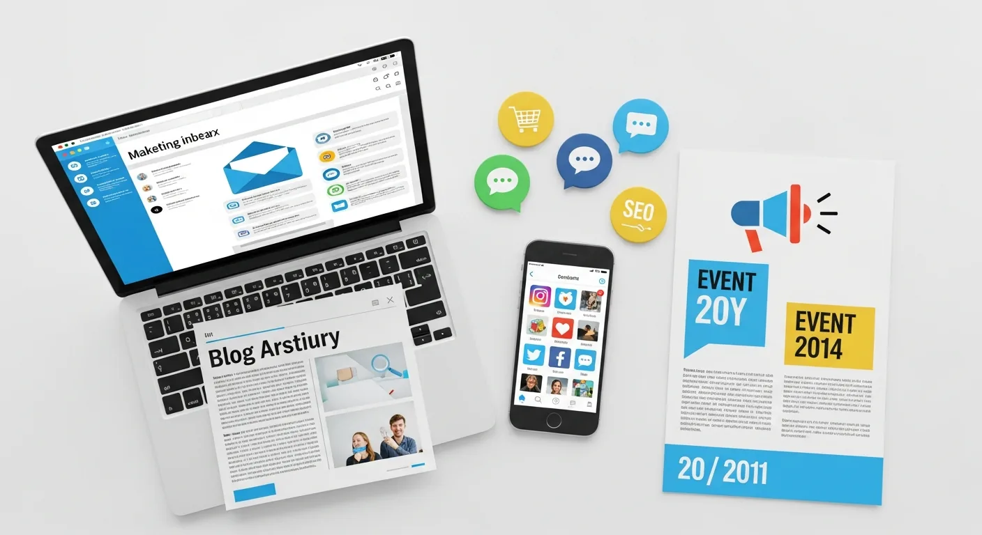 Multiple marketing channels including social media, email, blog, and events working together for a PT clinic